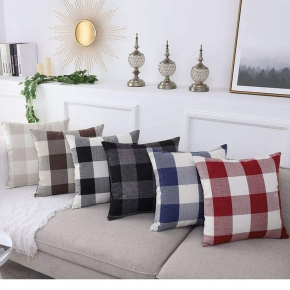 PILLOW COVERS 18 x 18 Red Off-White Buffalo Plaid - Picture 2 of 6